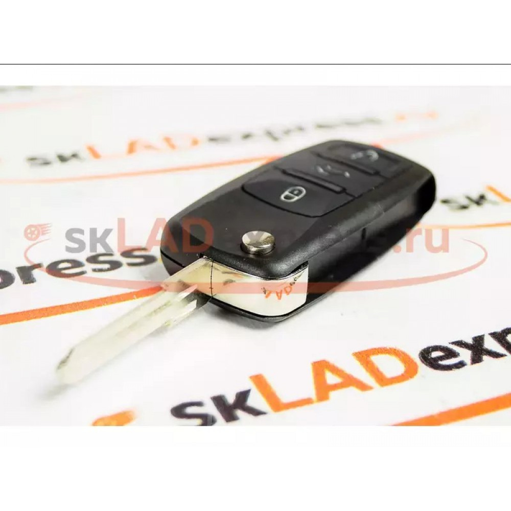 Ключ замка зажигания в стиле Volkswagen выкидной с чипом, 3 кнопки под замок Renault на Лада Гранта FL 2018-2023 г.в.