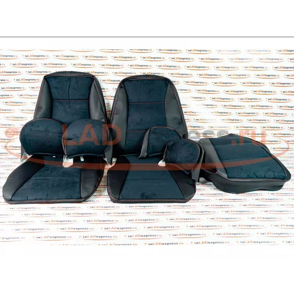 Обивка сидений (не чехлы) экокожа с алькантарой с горизонтальной отстрочкой (Линии) на ВАЗ 2108-21099, 2113-2115, 5-дверная Нива 2131