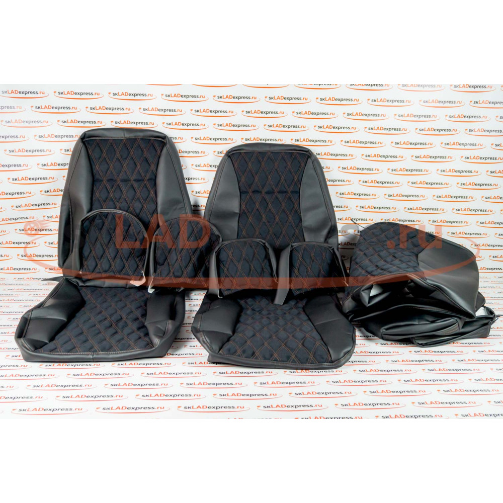 Обивка сидений (не чехлы) экокожа с алькантарой (цветная строчка Ромб/Квадрат) на ВАЗ 2110