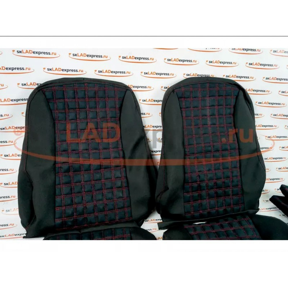 Обивка сидений (не чехлы) ткань с алькантарой (цветная строчка Ромб/Квадрат) на ВАЗ 2107