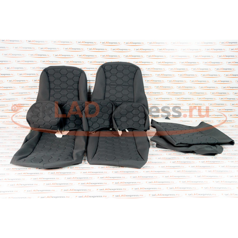 Обивка сидений (не чехлы) ткань с черной тканью 10мм (цветная строчка Соты) на ВАЗ 2108-21099, 2113-2115, 5-дверная Лада 4х4 (Нива) 2131