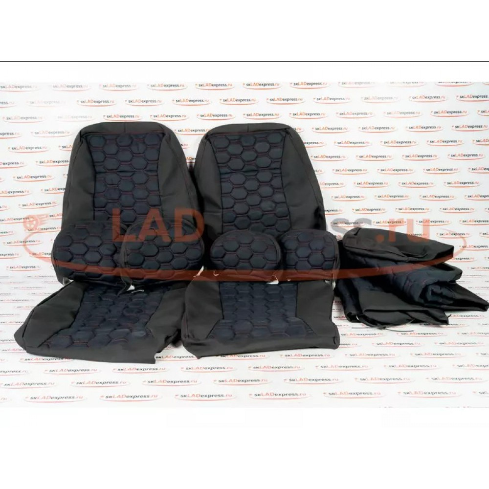 Обивка сидений (не чехлы) ткань с алькантарой (цветная строчка Соты) на ВАЗ 2107