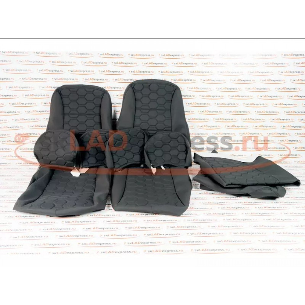 Обивка сидений (не чехлы) ткань с черной тканью 10мм (цветная строчка Соты) на ВАЗ 2111, 2112