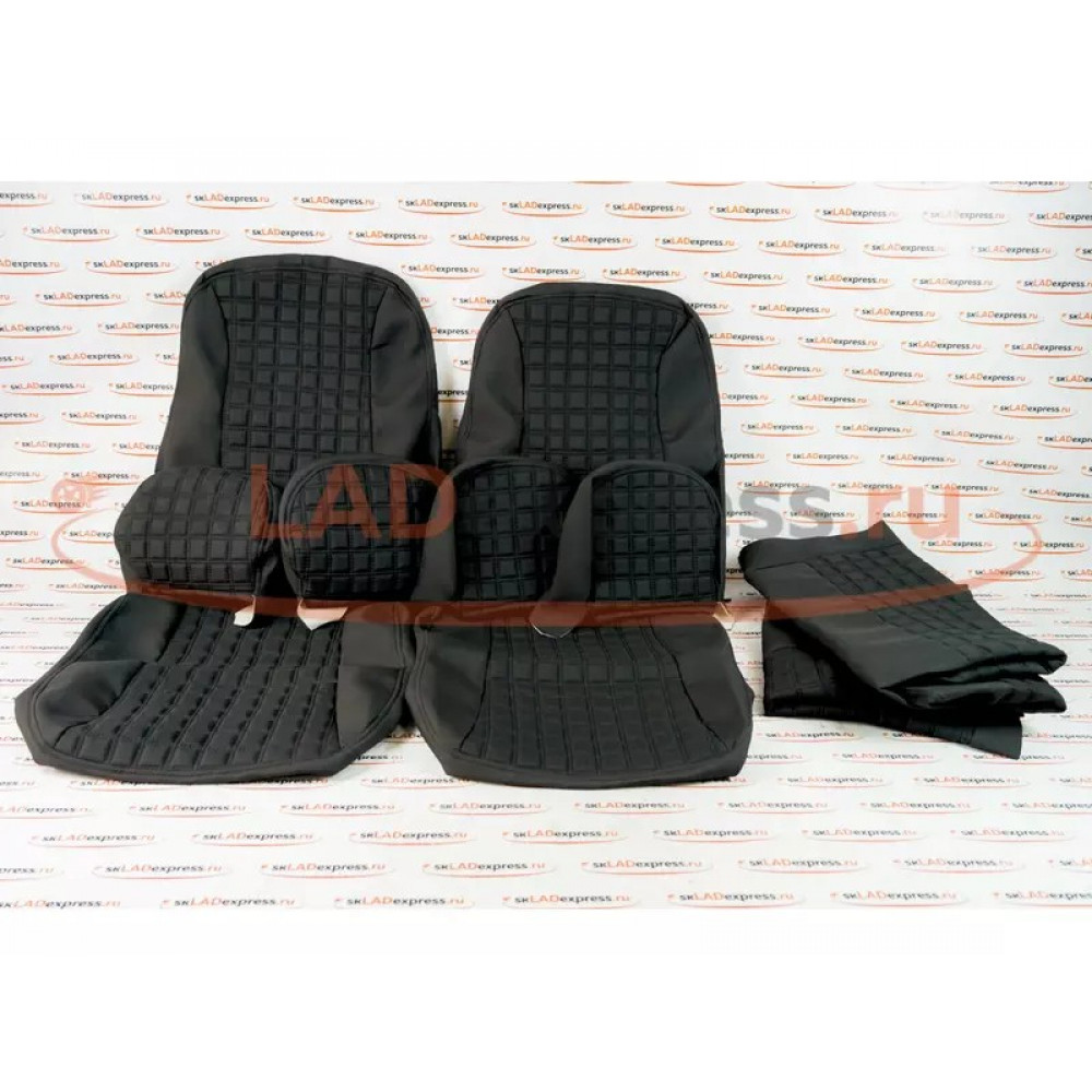 Обивка сидений (не чехлы) ткань с черной тканью 10мм (цветная строчка Ромб/Квадрат) на Лада Калина