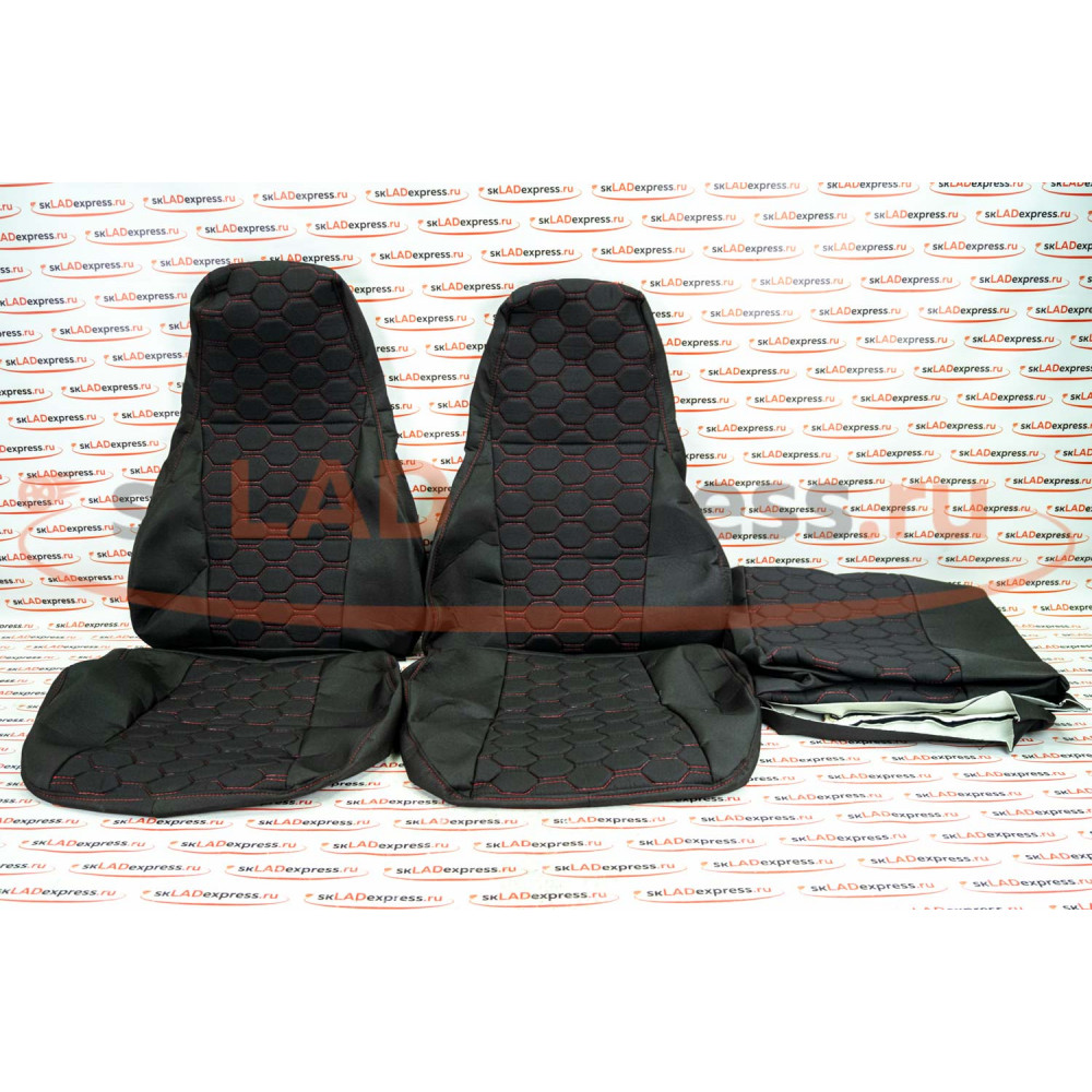 Обивка сидений (не чехлы) ткань с черной тканью 10мм (цветная строчка Соты) на ВАЗ 2107