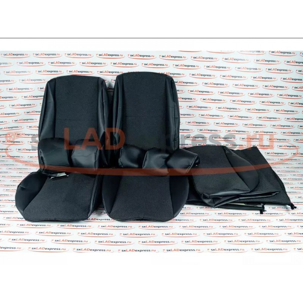 Обивка сидений (не чехлы) экокожа с тканью под раздельный задний ряд сидений на Лада Гранта