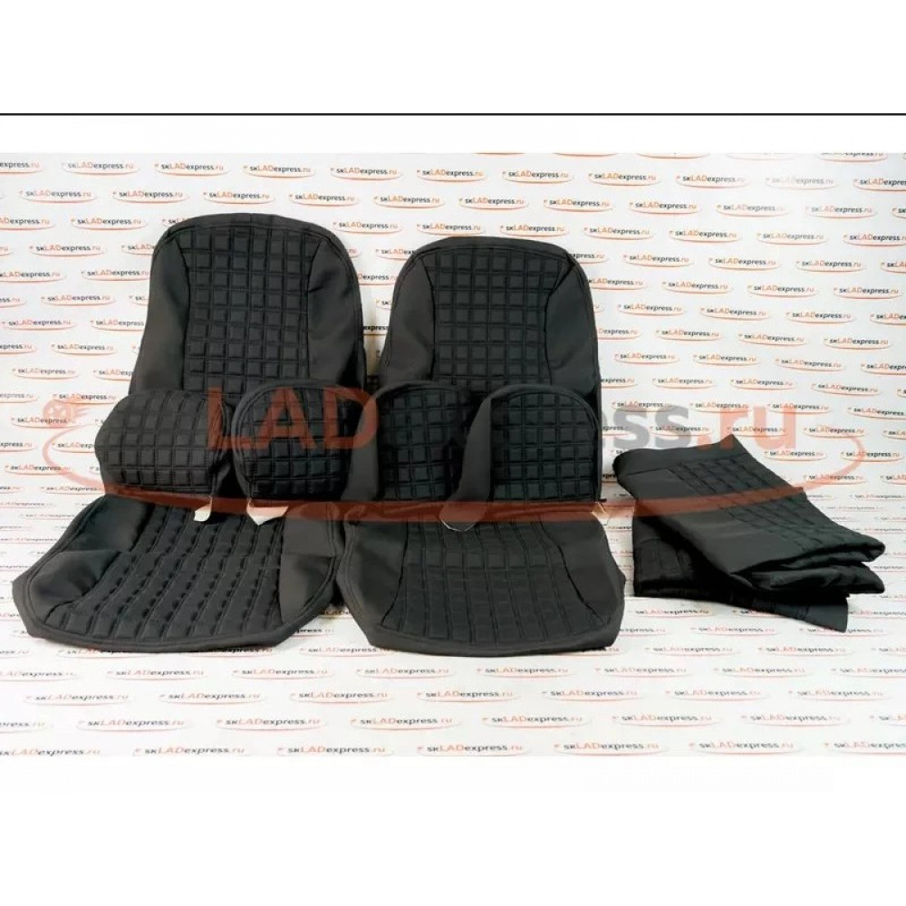 Обивка сидений (не чехлы) ткань с черной тканью 10мм (цветная строчка Ромб/Квадрат) под цельный задний ряд сидений на Лада Гранта FL