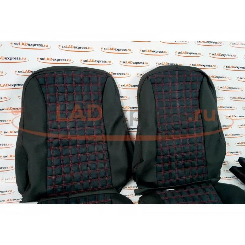 Обивка сидений (не чехлы) ткань с алькантарой (одинарная цветная строчка Ромб, Квадрат, Соты) на 3-дверную Лада Нива 4х4