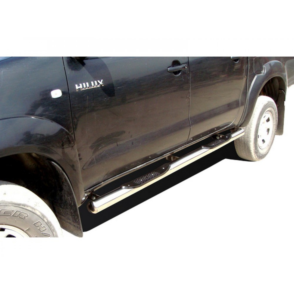 Защита порогов ТехноСфера Труба с проступью d76 нерж для Toyota Hilux Pickup 2011-15 г.в